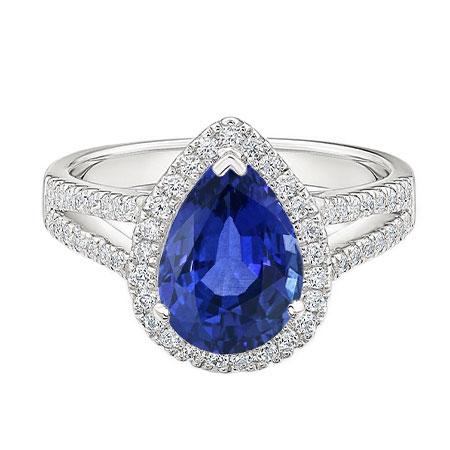 Halo Diamant-Verlobungsring Birne Ceylon Saphir Split Shank 4 Karat - harrychadent.ch