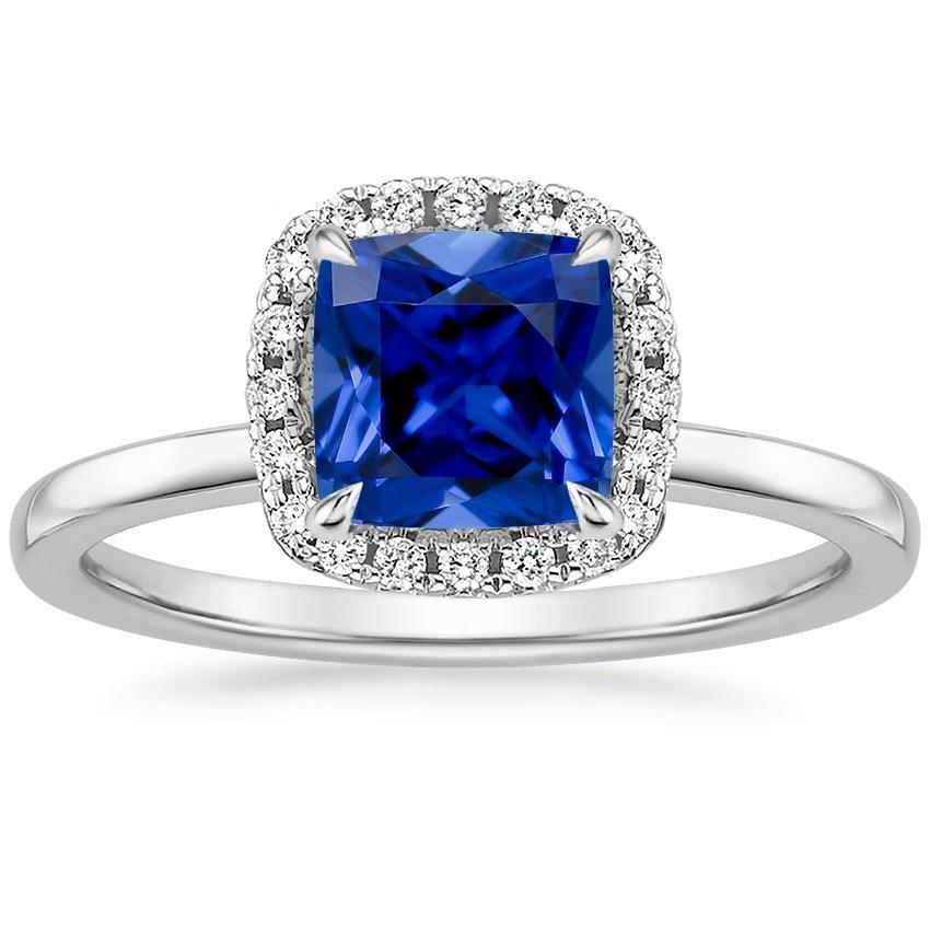 Halo Diamant-Verlobungsring Krappenset Blauer Saphir Gold 2,75 Karat - harrychadent.ch