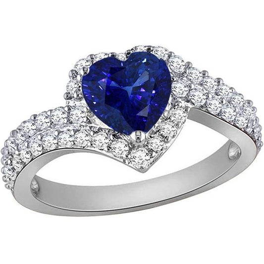 Halo Diamantring 4,50 Karat Herz Blauer Saphir Doppelschaft - harrychadent.ch