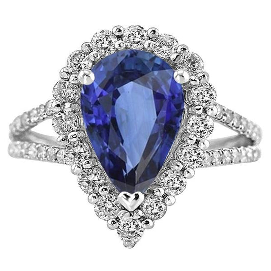 Halo Diamantring Birne Sri Lanka Saphir 5,50 Karat Split Shank - harrychadent.ch