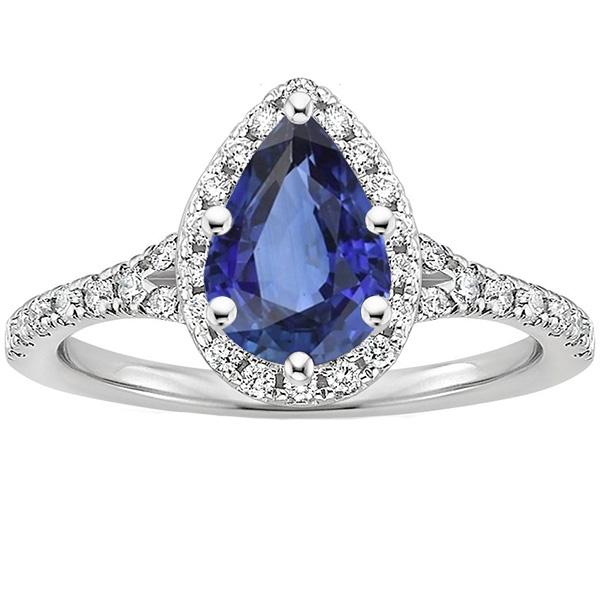 Halo Diamantring Birnenschliff blauer Saphir Edelstein Schmuck 5,25 Karat - harrychadent.ch