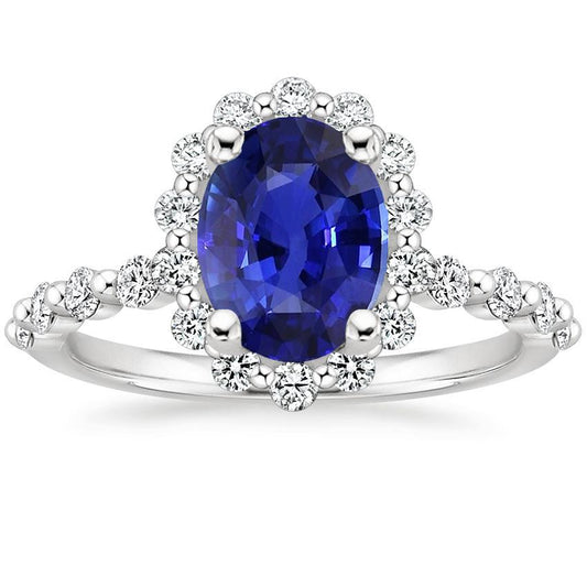 Halo Diamantring Blumenstil Sri Lankan Saphir 4 Karat - harrychadent.ch