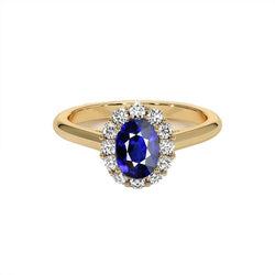 Halo Diamantring Gelbgold Oval Ceylon Saphir 5,25 Karat