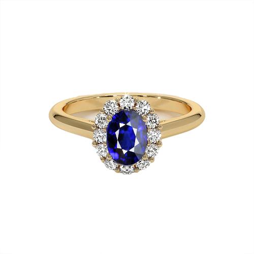 Halo Diamantring Gelbgold Oval Ceylon Saphir 5,25 Karat - harrychadent.ch