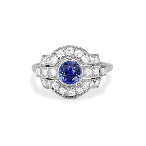 Halo Diamantring Lünette Set Ceylon Saphir 2,50 Karat Milgrain Schaft - harrychadent.ch