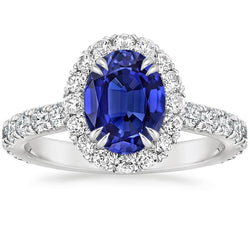 Halo Diamantring Oval tiefblauer Saphir-Klauen-Zinken-Set 6,50 Karat