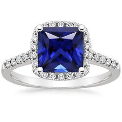 Halo Diamantring Princess Blue Saphir mit Akzenten 6 Karat Gold 14K