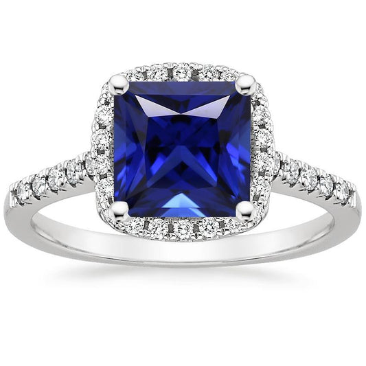 Halo Diamantring Princess Blue Saphir mit Akzenten 6 Karat Gold 14K - harrychadent.ch