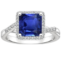 Halo Diamantring Quadratische Form Ceylon Blue Sapphire Center 4 Karat