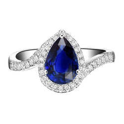 Halo Diamantring Tension Style Birne Blauer Saphir 4 Karat