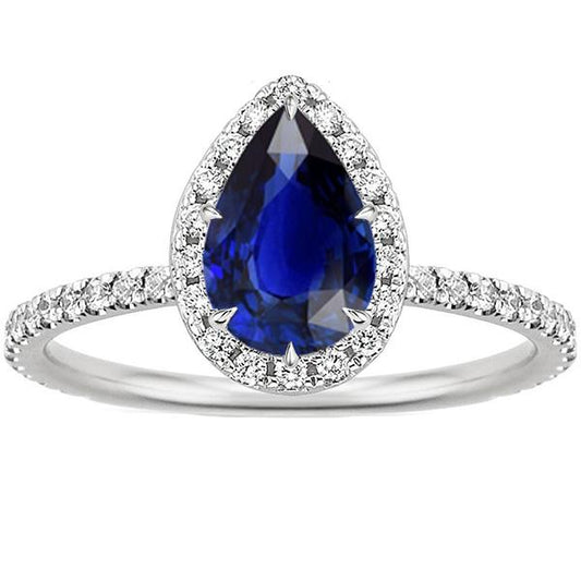 Halo Diamantring Tropfen-Stil Blauer Saphir mit Akzenten 5,50 Karat - harrychadent.ch