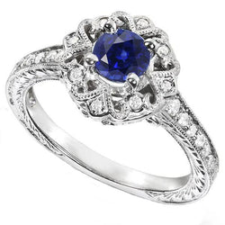 Halo Diamantring Vintage-Stil Saphir 3 Karat Filigraner Blumenstil