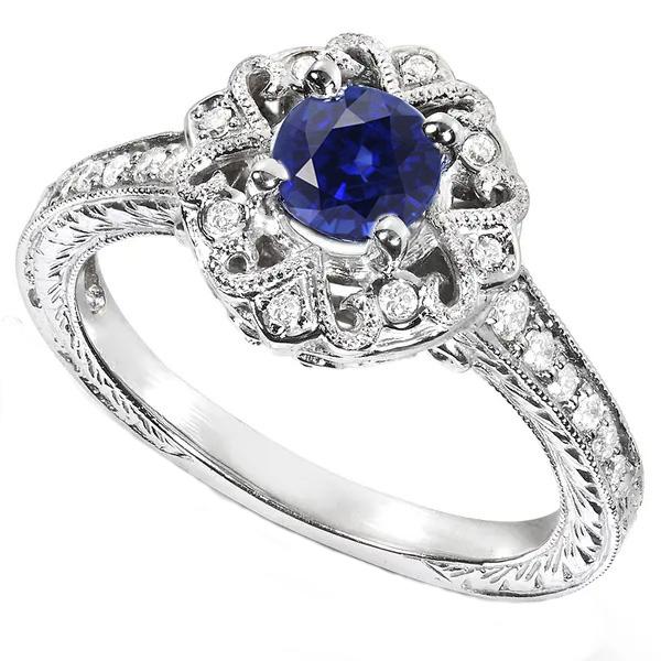 Halo Diamantring Vintage-Stil Saphir 3 Karat Filigraner Blumenstil - harrychadent.ch