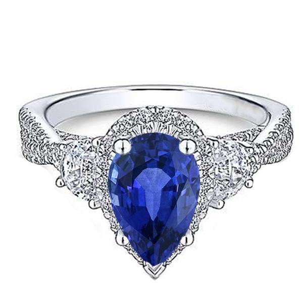 Halo Edelstein Birne Blauer Saphir Ring Twisted Style 4,50 Karat - harrychadent.ch