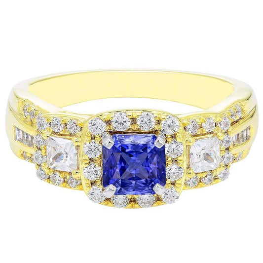 Halo Edelstein Ring Strahlender Saphir 5 Karat 14K Gold Diamanten - harrychadent.ch