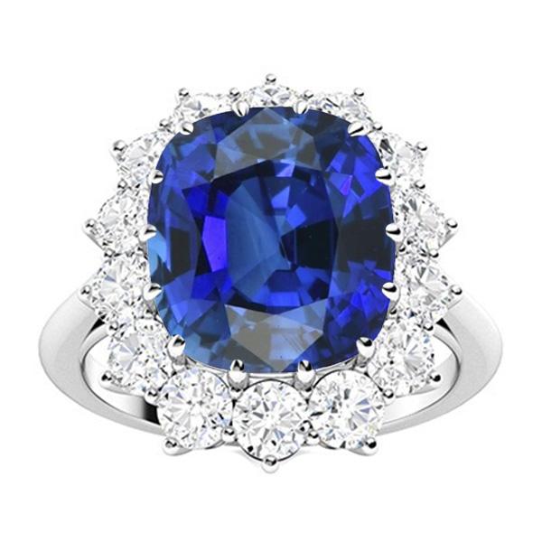 Halo Ehering Kissen Blauer Saphir 6 Karat Diamanten im Blumenstil - harrychadent.ch