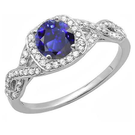 Halo Ehering Runder Saphir Twisted Shank Diamanten 2,50 Karat - harrychadent.ch