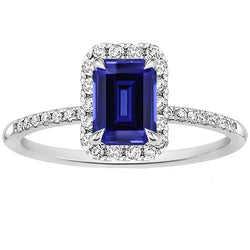 Halo Fancy Diamant Ring Smaragdschliff Sri Lanka Saphir 4,25 Karat