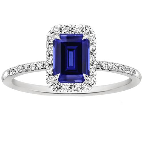 Halo Fancy Diamant Ring Smaragdschliff Sri Lanka Saphir 4,25 Karat - harrychadent.ch