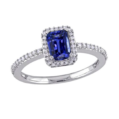 Halo Gold Diamantring Smaragd blauer Saphir mit Akzenten 3 Karat
