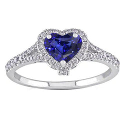 Halo Heart Blue Saphir Ring Pave Split Shank Diamants 3,50 Karat