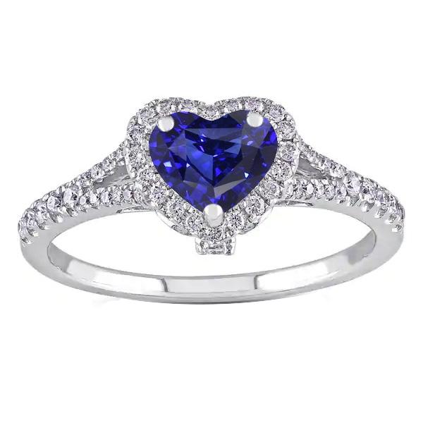 Halo Heart Blue Saphir Ring Pave Split Shank Diamants 3,50 Karat - harrychadent.ch