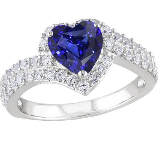 Halo-Herz-natürlicher blauer Saphir-Ring 4 Karat Diamanten