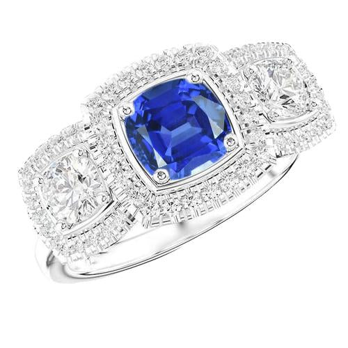 Halo Kissen Blauer Saphirring 3 Karat Damen Diamantschmuck - harrychadent.ch