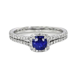 Halo Kissen Ceylon Saphir & Diamant Verlobungsring Set 3,20 Karat