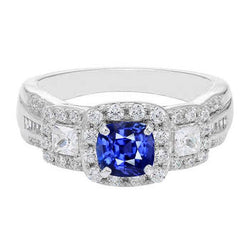 Halo Kissen Saphir Diamantring Weißgold Schmuck 3,50 Karat