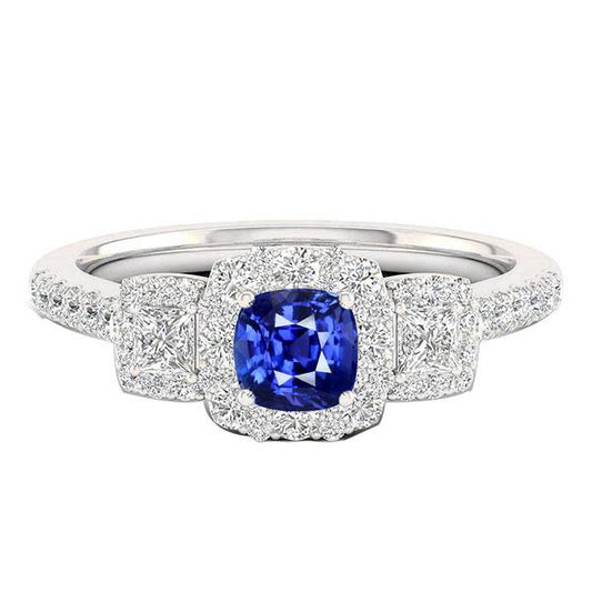 Halo Kissen Saphir Ring Prinzessin & Runde Diamanten 2,50 Karat - harrychadent.ch