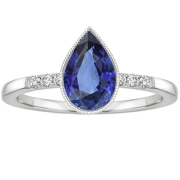 Halo Lünette Ring Birne Sri Lanka Saphir & Diamanten 2,50 Karat