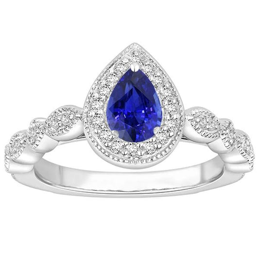 Halo mit runden Diamantakzenten Ring Blauer Saphir 3 Karat - harrychadent.ch