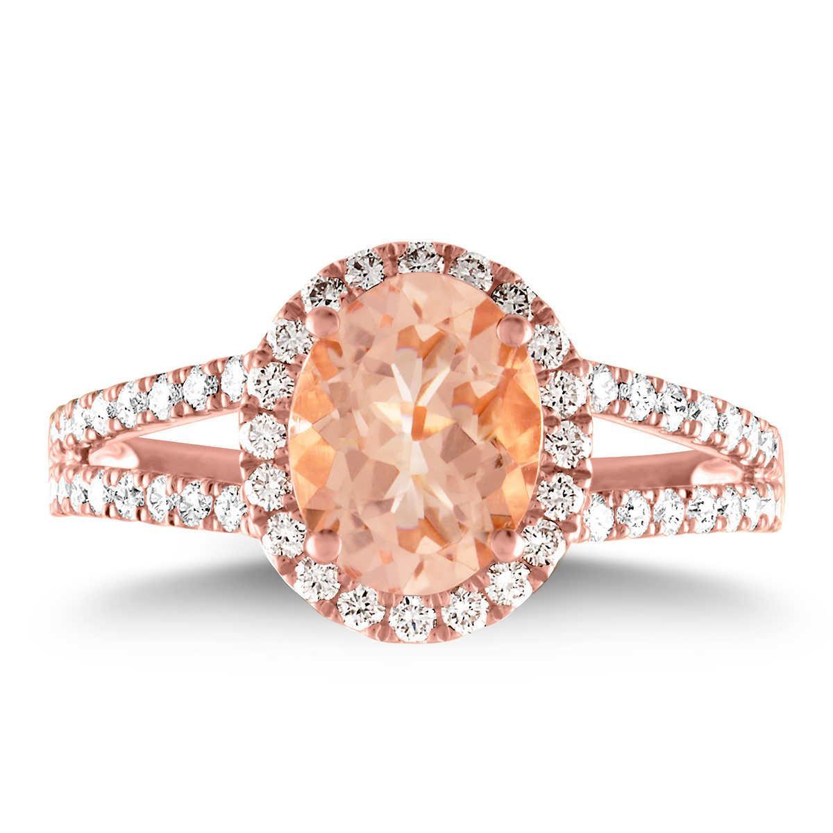 Halo Morganit und Diamanten 21 Karat Ring Roségold 14K - harrychadent.ch