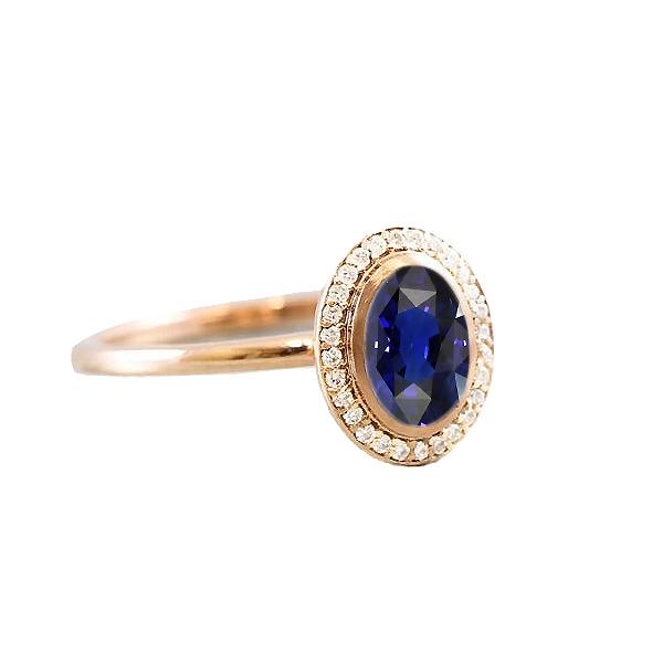 Halo Oval Blue Saphir Ring & Diamanten 3 Karat Gold - harrychadent.ch