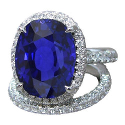 Halo Oval Ceylon Saphir Ehering Set 7 Karat mit Diamantband