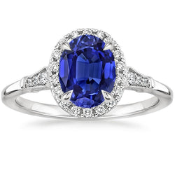 Halo Oval Ceylon Saphir Jubiläumsring mit Akzenten 4,50 Karat