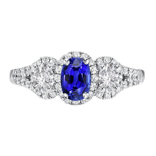 Halo Oval Saphir Ring 3 Steine Stil Gespaltener Schaft 3,50 Karat - harrychadent.ch