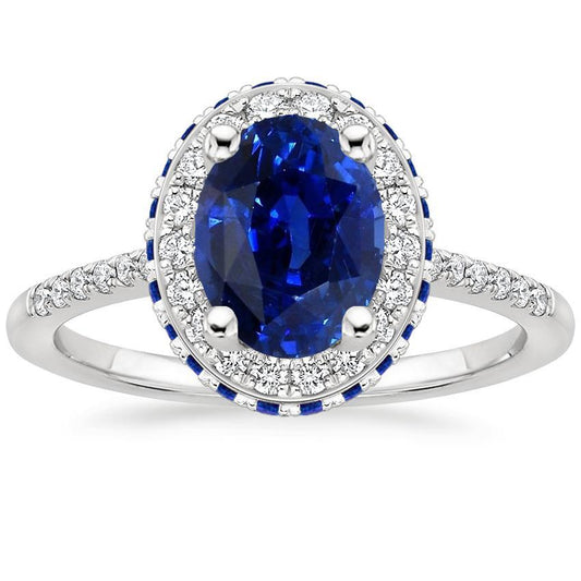 Halo Ovaler Edelsteinring Blauer Saphir & Diamantakzente 4,50 Karat - harrychadent.ch