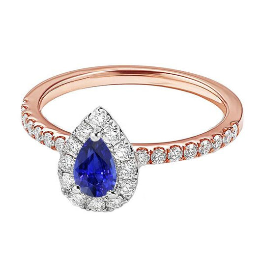 Halo Pave Set Diamantring Two Tone Gold Ceylon Saphir 2,50 Karat - harrychadent.ch