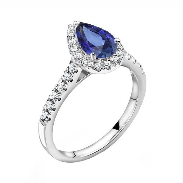 Halo Pear Blue Saphir & Pave Diamantring 3 Karat - harrychadent.ch