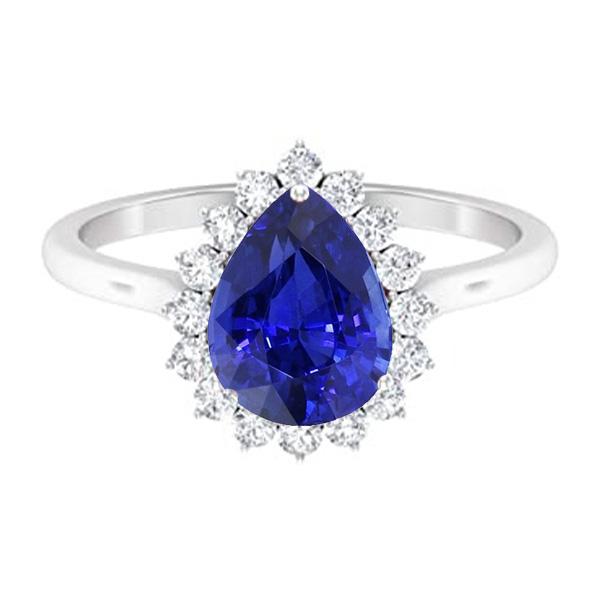 Halo Pear Blue Saphir Ring Star Style Diamantschmuck 3,50 Karat - harrychadent.ch