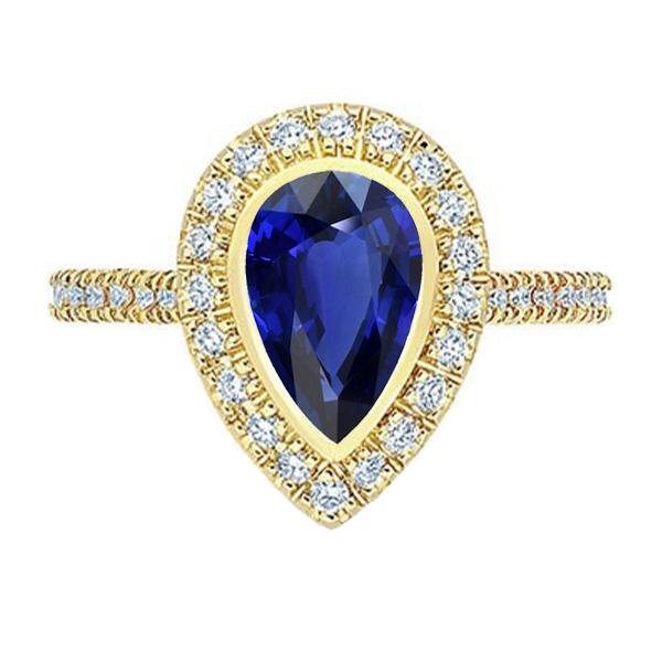 Halo Pear Srilanka Saphirring Gelbgold & Diamanten 4 Karat - harrychadent.ch