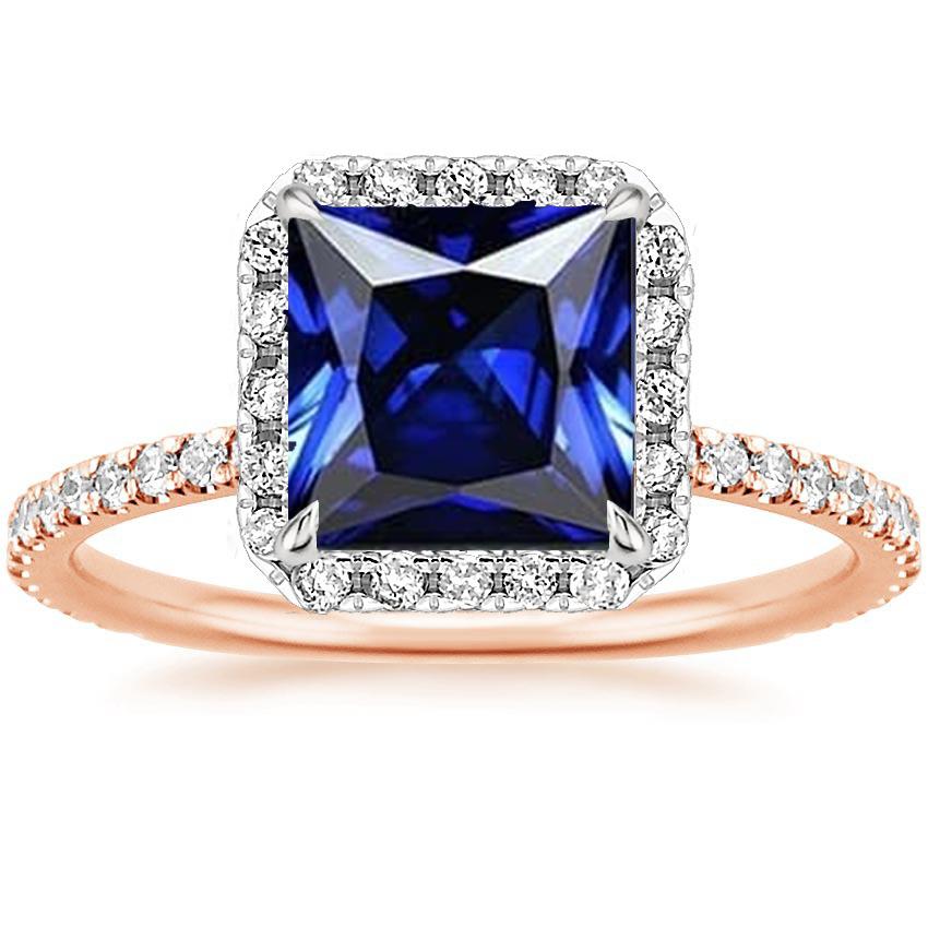 Halo Princess Saphir-Ring Zweifarbige Pave-Diamant-Akzente 6,25 Karat - harrychadent.ch