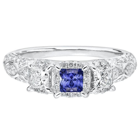 Halo Princess Saphirring Krappenset Milgrain Shank Diamanten 3 Karat - harrychadent.ch