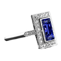 Halo Radiant Ceylon Saphir Ring Antik-Stil & Diamanten 4 Karat