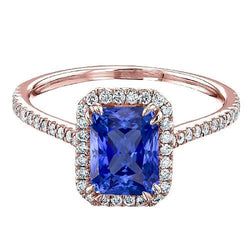 Halo Radiant Saphir Ring aus Roségold 3,50 Karat Pave Set Diamanten