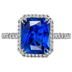 Halo Radiant Saphir Ring Doppelstift Diamanten 5,50 Karat