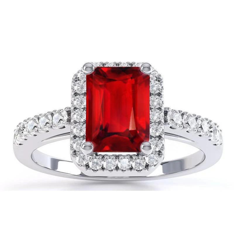Halo Red Rubin mit Diamanten 4,45 Karat Ring Weißgold 14K Neu - harrychadent.ch