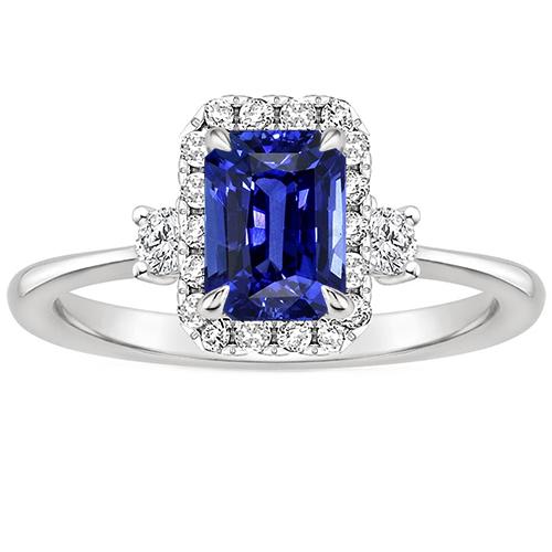 Halo Ring 3 Steine Strahlend Blauer Saphir & Diamant 4,50 Karat - harrychadent.ch